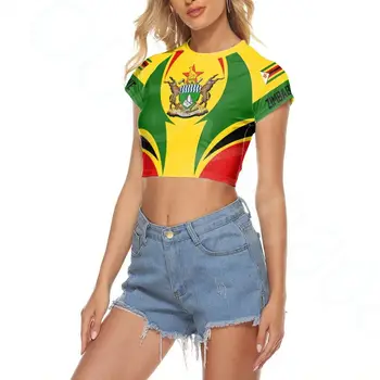 Nové Letné Africazone Oblečenie - Zimbabwe Akcia Vlajka Kolo Krku Orezané T-Shirt Tlač Ženy Raglan Orezané T-Shirt