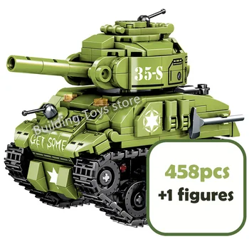 Nové Vojenské M4 Sherman Stredný Tank Stavebné Bloky WW2 US Army Zbraň MK Nádrž Tehly Vzdelávacie Hračky pre Deti Darček k Narodeninám