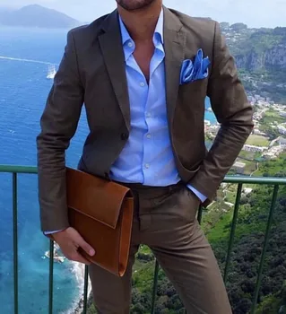 Nový Dizajn Značky, Muži Farby 2020 Svadobné Obleky Pre Mužov Troch Kusov(Bunda+Nohavice) Slim Fit Suit Mens Hnedá Bunda Voľný Oblek