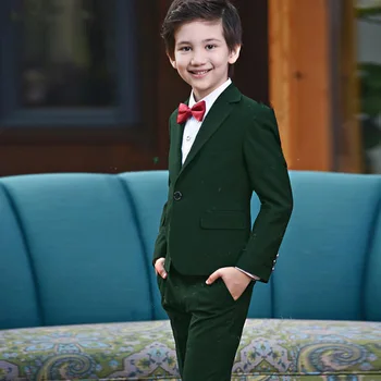 Nový Pekný Obleky, Saká detské Obleky Zelená Ples Svadobné Chlapec Smoking Deti Oblečenie Set Roztomilé Obleku 2ks (Bunda+Nohavice)