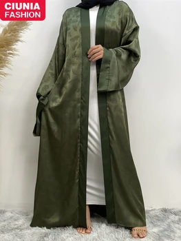 Nový Príchod Satin Abaya Dubaj Turecko Moslimskou Hidžáb Oblečenie Žien Multicolor Dlhý Rukáv Marocký Kaftane Žena Ramadánu Župan Kimono