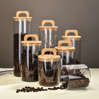 Nový Štýl 700-2100ml Prenosné Hermeticky Jar s Bambusom Veko Kuchyňa Multi-Purpose Kávové Zrno Zrno Čaj Cukrovinky Skladovanie Fliaš
