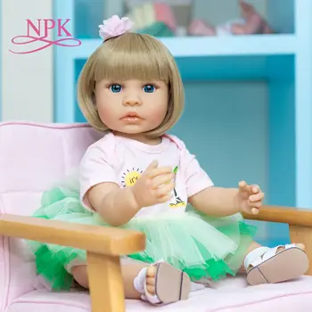 NPK 55 CM blond vlasy pôvodnej celého tela silikónové bebe bábika mäkké reborn batoľa dievča princezná baby doll nepremokavé vaňa hračka