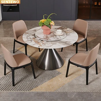 Návrhár Luxusných kolo večera Mramoru Rock Plát jedálenský stôl set 6 stoličiek tavolo nábytok meuble marbre Nehrdzavejúcej ocele gold base