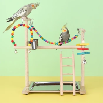 Papagáje, Klietky Swing Stojí Drevený Rebrík s Farebné Korálky Swing Dodávky