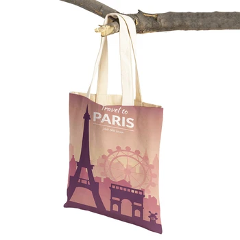 Paríž Berlín Barcelona City Cestovné Lady Shopper Taška Dvojité Tlač Kabelka Opakovane Skladacia Módne Bežné Ženy, Nákupné Tašky