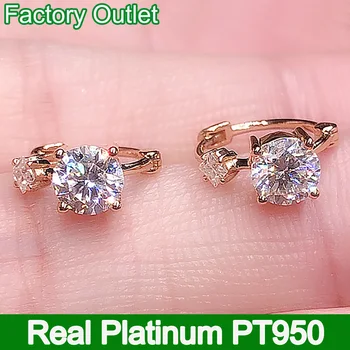 Platinum Real PT950 Hoop Náušnice Ženy Námestie 0.5 1 2 3 Ct Kolo Moissanite Diamond Darček Výročie Svadby Zapojenie Strany
