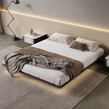 Popol plávajúce posteľ taliansky minimalistický luxusné tichý vietor spálňa veľkú posteľ moderné indukčná lampa pevné lôžko bez hlavy.