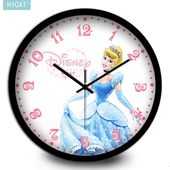 Popoluška cartoon visí hodiny dievča spálne dekorácie módne tvorivé tichý hodiny nástenné hodiny