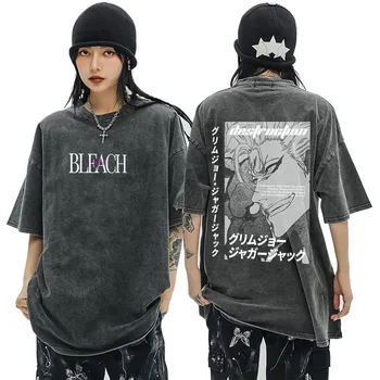 Predné a zadné tlač T-shirts Japonské Anime Bleach T Shirt Mužov Umyté Kurosaki Ichigo Grafické Tees Zábavné Harajuku Kreslených