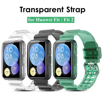 Priehľadný Pásik + Prípade Rám pre Huawei Sledovať Fit 2 / Fit Náramok Náramok Popruhy pre Huawi Fit2 Jasné Watchband