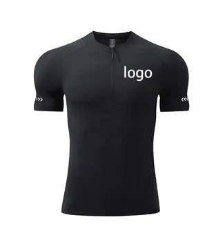 Prispôsobený LOGO XS-5XL Plus Veľkosť Športové Rýchle Suché Krátky Rukáv Slim Fit Oka T-shirt s Zips Beží Fitness Tesný Fit