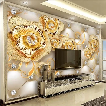 Prispôsobený tapety 3d high-grade nádherné diamant, zlatý kvet, TV joj, steny 3D stereo kvetinové šperky, dekoračné maľby
