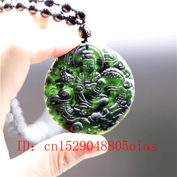 Prírodné Black Green Jade Dragon Guanyin Prívesok Korálky Náhrdelník Kúzlo Šperky Obsidian Príslušenstvo Vyrezávané Amulet Darčeky pre Mužov