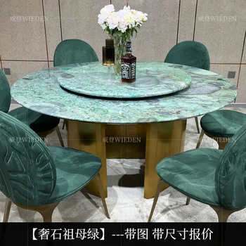 Prírodné luxusný kamenný jedálenský stôl Emerald Pandora svetlo luxusná vila jedálenský stôl