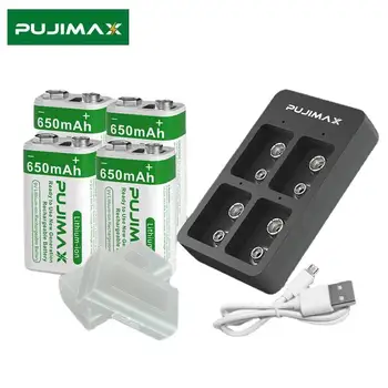 PUJIMAX 4-slot 9V Batériu, Nabíjačku Smart Rýchlo Nabíjanie pomocou 9V 650mAh Nabíjateľná Li-ion Batéria pre Domácnosť Nabíjačky Batérií