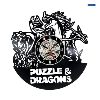 Puzzle a Dragons Game Dekoratívne Vinylové Nástenné Hodiny, prúd budík reloj veľké aplikácie saati