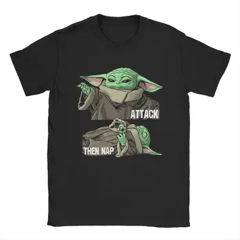 Pánske Disney Mandalorian Útok Potom Nap Yoda Tričká Bavlnené Oblečenie, Krátky Rukáv Crewneck Tee Tričko Tlač T-Shirts