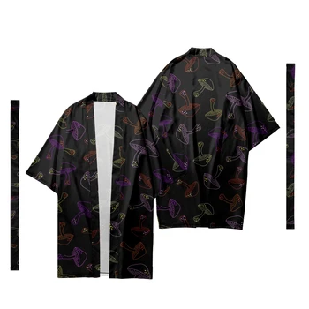 Pánske Japonský Dlho Kimono Sveter pánske Samuraj Kostým Kimono Húb Vzor Kimono Tričko Yukata Bunda 8