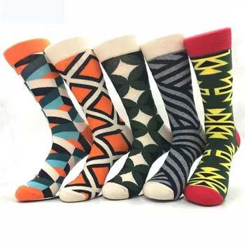 Pôvodné priame zahraničného obchodu novej pánskej kontrast, farby, geometrické mid-tube bavlnené ponožky farebné koberčeky zábavné ponožky
