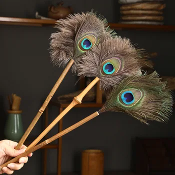 Retro páva pierko prachu toaletný bambusu mäkké pštrosie perie prachu usporiadať domácnosť artefakt dekorácie feather duster