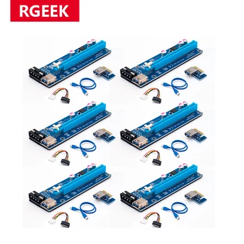 RGEEK 6pcs USB 3.0, PCI-E pcie Stúpačky Express 1X 4x 8x 16x Extender Stúpačky Karty Adaptéra SATA 15 kolíkový Samec na 4pin, Napájací Kábel