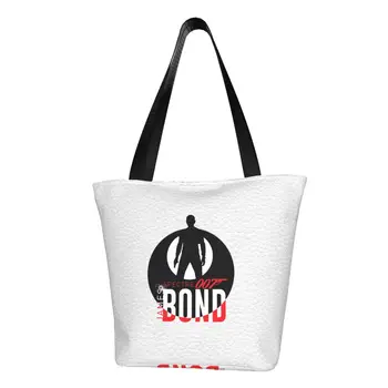 Roztomilý Tlač Klasické Filmové 007 James Bond Nakupovanie Tote Bag Odolného Plátna Shopper Rameno, Kabelka