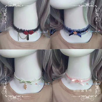Ručné DIY mäkké sestra lolita headdress Harajuku čipky golier náhrdelník rose clavicle reťazca Japonský Gotický Meng náhrdelník