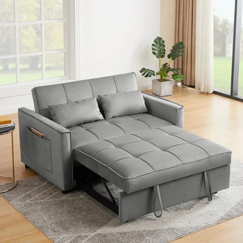 Sivá Velvet rozkladacia Pohovka Jednoduchá montáž, Mäkké a pohodlné pre použitie doma nábytok do obývacej izby