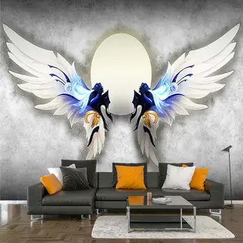 Sivý cement stenu, krídlo, mesiac, prispôsobené obývacia izba, spálňa, samolepiace tapety, nástenná maľba