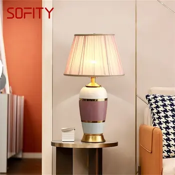 SOFITY Keramické Stolové Lampy, Ružová Medi Stôl Svetlo Luxusné Moderné Dekoratívne Textílie pre Domáce Obývacia Izba, Jedáleň, Spálňa