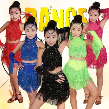 Strapce Dievčatá Profesionálne latinské Tanečné šaty Deti Salsa Výkon Kostýmy súťaže korčuľovanie Dancewear šaty, Oblečenie