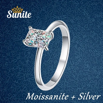 Sunite NÁM Veľkosť 1.0 ct Moissanite Diamond Obdĺžnik Krúžok pre Ženy Radiant Emerald Rez 925 Sterling Silver Jemné Šperky, Zásnubné