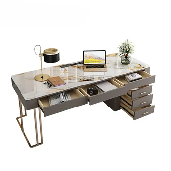 Svetlo luxusný písací stôl lesklý rock panel kancelársky stôl a stoličky kombinácia moderného stolného počítača stôl štúdia domov písací stôl