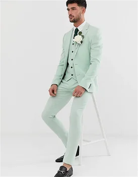 Svetlo Zelená Muži Obleky 3 Kusy Moderné Letné Zákazku Pekný Svadobné Obleky Fit Slim Formálne Business Kabát+Nohavice+Vesta