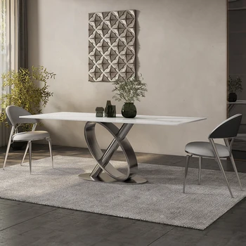 Talianske Luxusné Designer je Nové Šedá Oceľ Štýl Jedálenský Stôl Jednoduchý Obdĺžnikový Stôl a Stoličky Zmes
