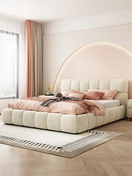 Taliansky štýl Internet celebrity bublina posteľ jednoduché látkové postele nové svetlo luxusné masívneho dreva mäkká taška svadobné posteľ