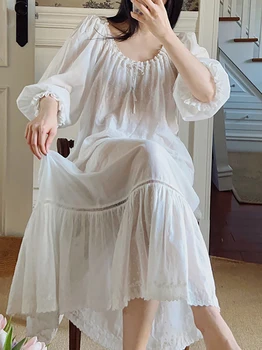 Tenké Transparentné Peignoir Víla Nightdress Vyšívané Princezná Čistej Bavlny Biele Letné Viktoriánskej Volánikmi Nightgowns Sleepwear