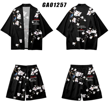 Tradičné Tlač Dvoch-dielny Oblek Japonský Cardigan Ženy Muži Cosplay Pláži Yukata Oblečenie Harajuku Vintage Kimono Šortky Sady