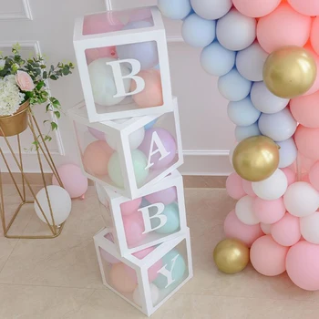 Transparentné Vlastné Meno Balón Box Baby Sprcha Chlapec Dievča Krst Dekor Návrh Svadobné Party 1. Narodeniny Party Dekor Deti