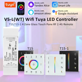 Tuya Alexa Smart Životnosť LED RGB Controller CCT RGBW RGBCCT Pásy Pásky 2.4 G Wireless Touch Panel Controler 12V 24V 36V 30A V5-L-WT