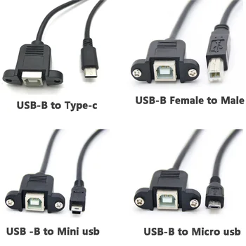 USB 2.0 Typu B Ženy na muža Typ-c Micro Mini usb PREDLŽOVACÍ Kábel, Panel Mount Pre Tlačiarne kábel s dierou 30 cm