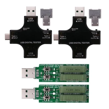 Usb Aktuálne Tester 2 V 1, Typ C, USB Tester Farebný Displej IPS Digitálny Voltmeter,Napätie,Prúd,Výkon,Teplota,So záťažou