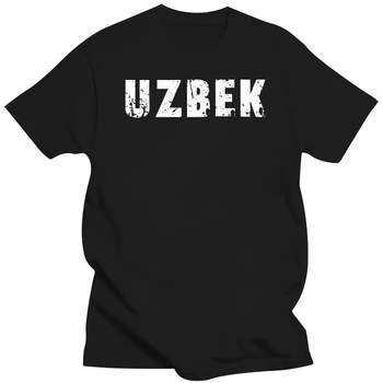 uzbeckej pánske Krátke Rukáv Zaoblené Krku T-shirt 5 listov Čierna slovo 00006
