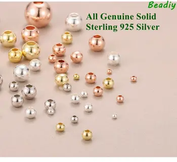 Veľkoobchod 50pcs/pack Reálne Pevné 925 Sterling Silver 2 mm 3 mm 4 mm 5 mm Okrúhle Korálky pre šperky urob si sám