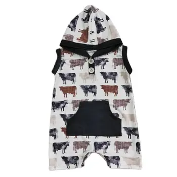 Veľkoobchod Krava Romper Letné Baby Boy Oblečenie Pocket Jumpsuit