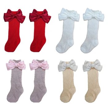Veľké Bowknot Oka Ponožky pre Dieťa 0-3Y Batoľa Non-Slip Ponožky Priedušná Bavlnené Ponožky, Sieťované Dievčatá v Lete Kolená Vysoké Ponožky