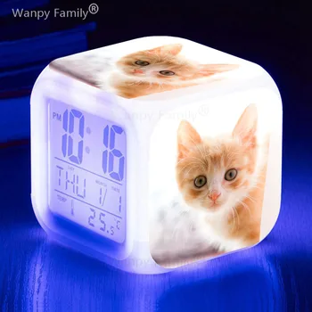 Veľmi Roztomilý Pet Mačka 7Color Meniace LED Digitálny Budík Študent Spálňa Dotykové Snímanie Prebudiť Časovač, detská Izba Domova Bábika