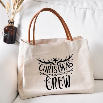 Vianočné Posádky Vytlačiť Plátno Tote Bag Darček pre Priateľov, Rodinu, Ženy Lady Bežné Plážová Taška nákupná Taška Vianočný Darček