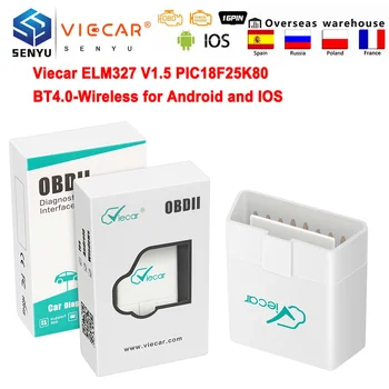 Viecar ELM 327 V1.5 Bluetooth-Kompatibilné 4.0 ELM327 OBD2 Skener PIC18F25K80 Pre Android/IOS OBD OBD2 Auto Diagnostický nástroj Auto